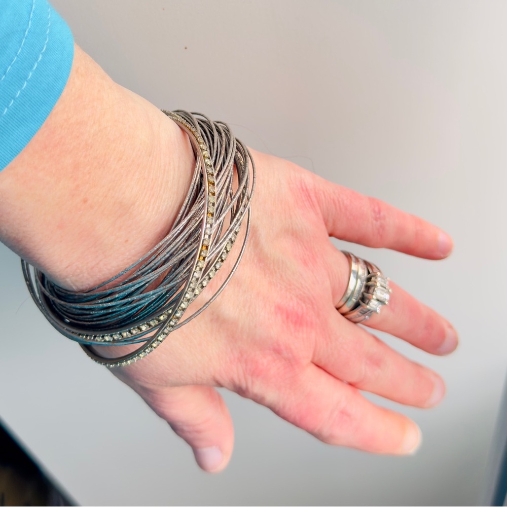 Boho Chic Interlocking Silver & Rhinestone Bracel… - image 4